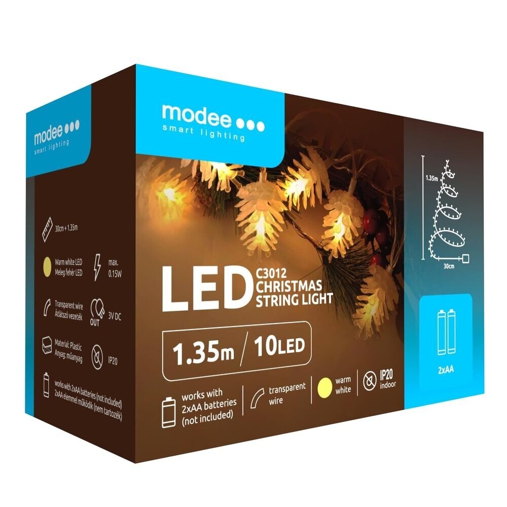 Modee Julelyskæde med Kogler - 1,65 Meter - 10 LED'er - På Batteri Modee Julelyskæde med Kogler - 1,65 Meter - 10 LED'er - På Batteri