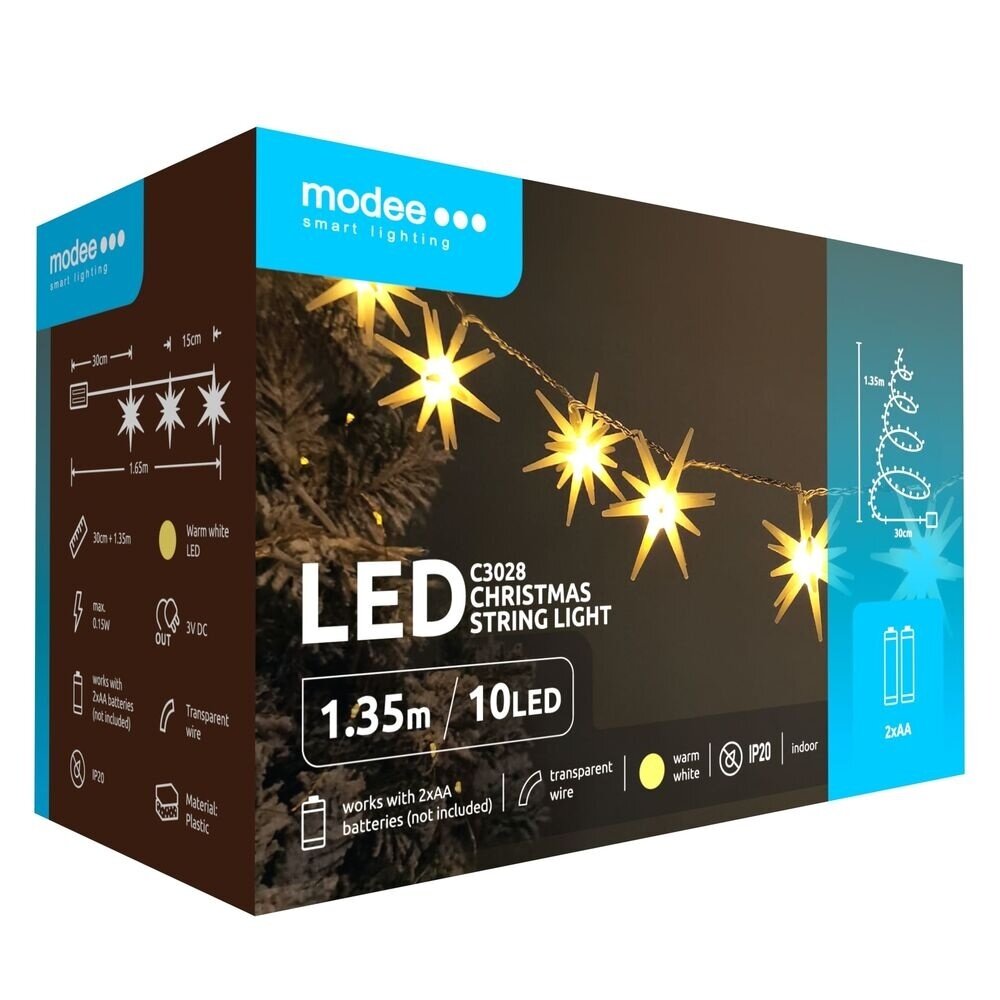 Modee Julelyskæde med Stjerner - 1,65 Meter - 10 LED'er - På Batteri