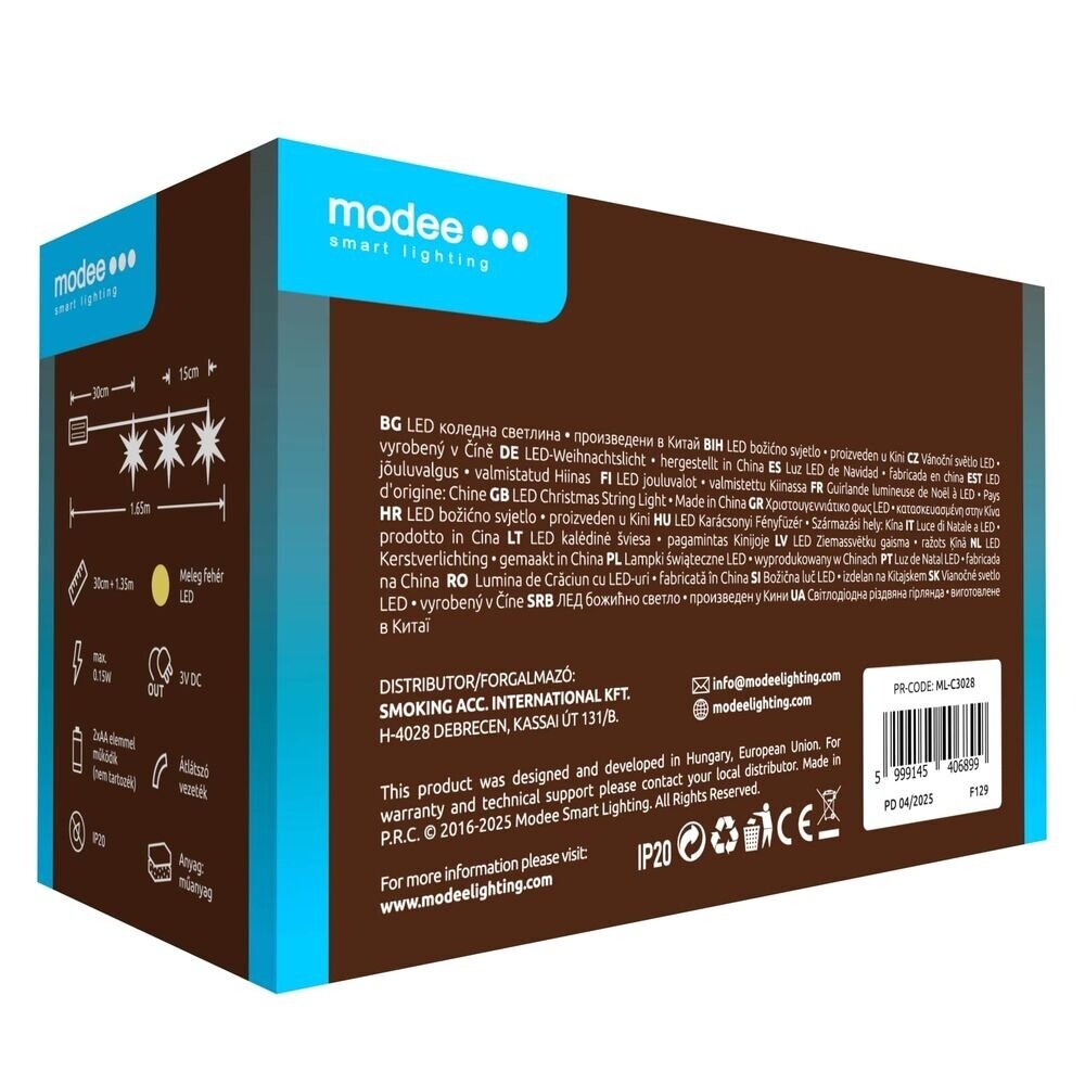 Modee Julelyskæde med Stjerner - 1,65 Meter - 10 LED'er - På Batteri