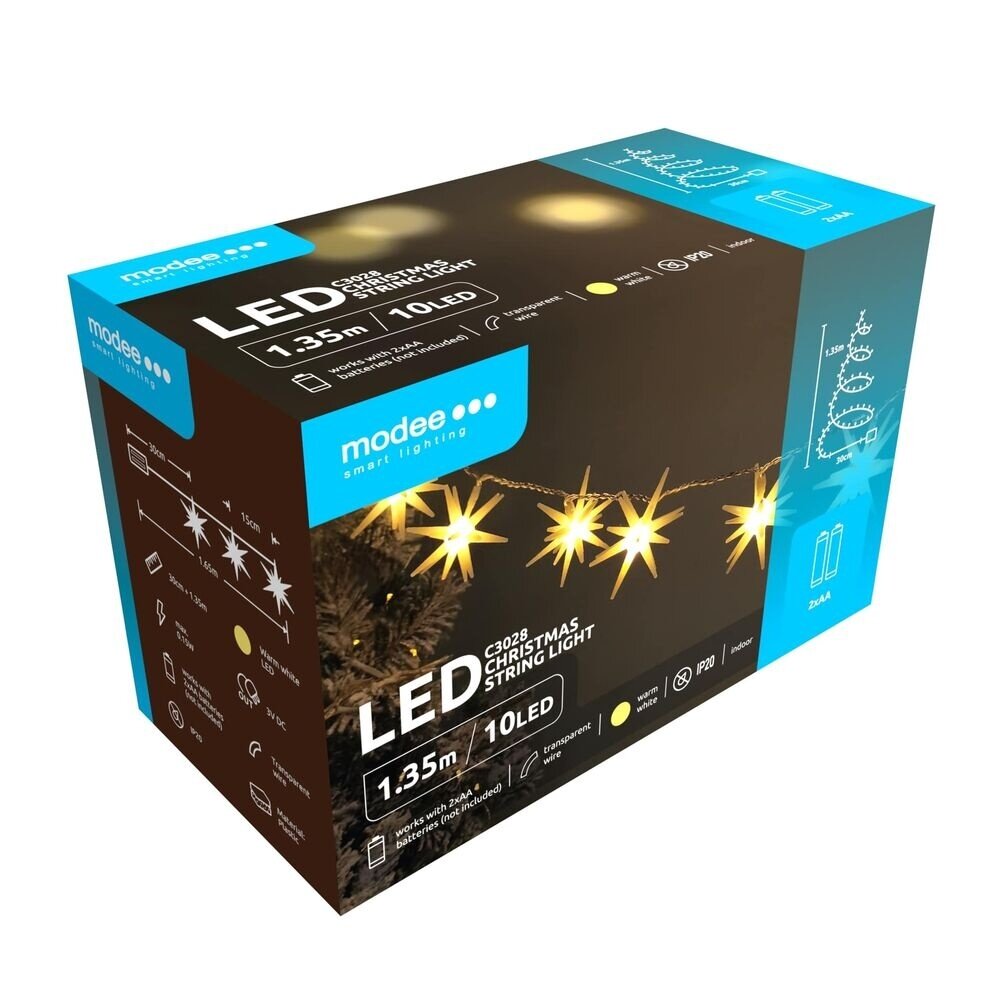 Modee Julelyskæde med Stjerner - 1,65 Meter - 10 LED'er - På Batteri