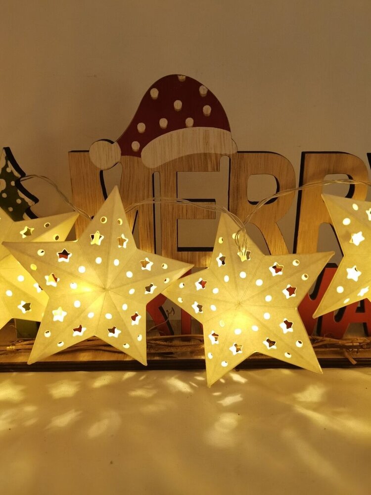 Modee Julelyskæde med Stjerner - 1,2 Meter - 10 LED'er - På Batteri