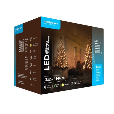 Modee Julelysnets LED - 2x2 Meter - 144 LED'er - Varm Hvid