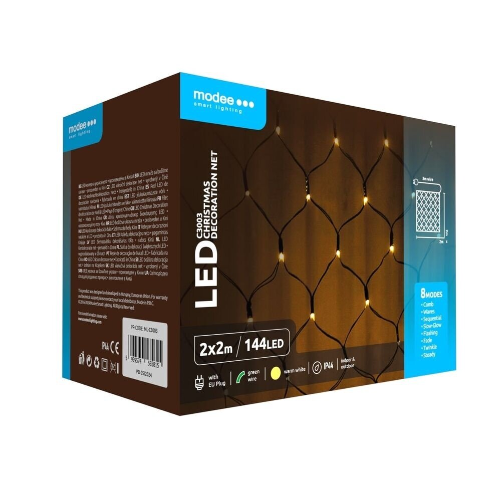 Modee Julelysnets LED - 2x2 Meter - 144 LED'er - Varm Hvid