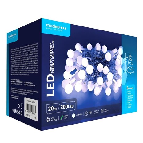 Modee Julebelysning Kold Hvid - 20 Meter - 200 LED'er - IP44 Modee Julebelysning Kold Hvid - 20 Meter - 200 LED'er - IP44