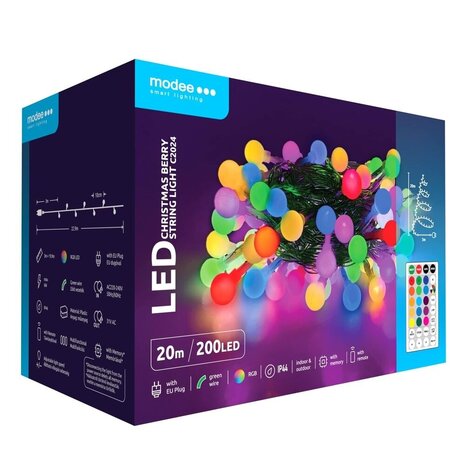 Modee RGB Julebelysning - 20 Meter - 200 LED'er - Inkl. Fjernbetjening Modee RGB Julebelysning - 20 Meter - 200 LED'er - Inkl. Fjernbetjening