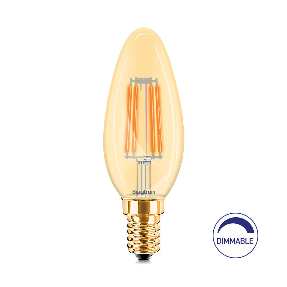 Braytron LED-glødelampe - E14 C35 - 4 W 360 lm DIM - 2200 K - amber - Glas Braytron LED-glødelampe - E14 C35 - 4 W 360 lm DIM - 2200 K - amber - Glas