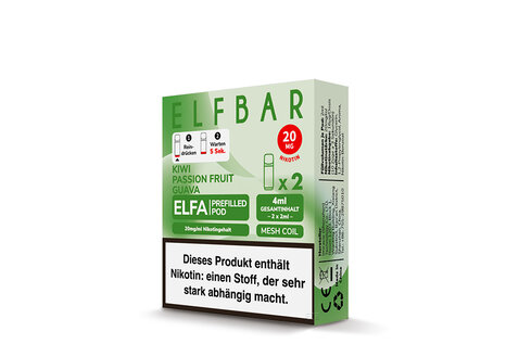 Elfbar Kiwi Passion Fruit Guava Elfa CP Pod(2 Pods mit 2ml Liquid) von Elfbar - Fertig Liquid für die elektrische Zigarette