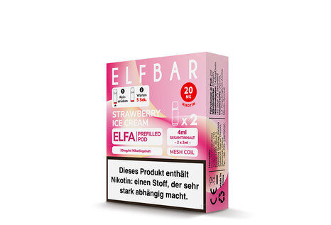 Elfbar Strawberry Ice Cream Elfa CP Pod(2 Pods mit 2ml Liquid) von Elfbar - Fertig Liquid für die elektrische Zigarette