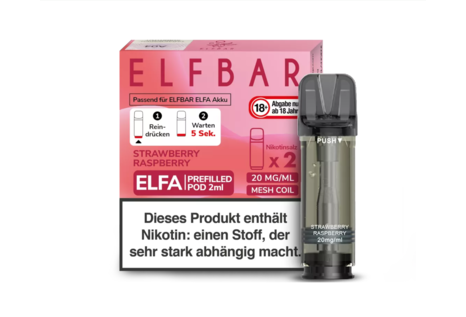 Elfbar Strawberry Raspberry Elfa CP Pod(2 Pods mit 2ml Liquid) von Elfbar - Fertig Liquid für die elektrische Zigarette