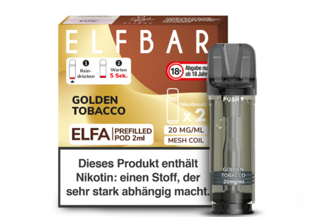 Elfbar Golden Tobacco Elfa CP Pod(2 Pods mit 2ml Liquid) von Elfbar - Fertig Liquid für die elektrische Zigarette
