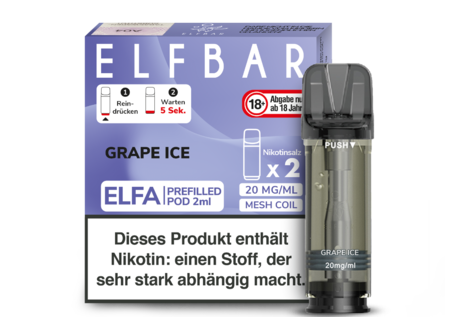 Elfbar Grape Ice Elfa CP Pod(2 Pods mit 2ml Liquid) von Elfbar - Fertig Liquid für die elektrische Zigarette