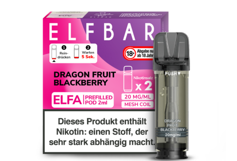 Elfbar Dragonfruit Blackberry Elfa CP Pod(2 Pods mit 2ml Liquid) von Elfbar - Fertig Liquid für die elektrische Zigarette