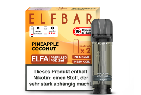 Elfbar Pineapple Coconut Elfa CP Pod(2 Pods mit 2ml Liquid) von Elfbar - Fertig Liquid für die elektrische Zigarette