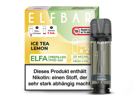 Elfbar Ice Tea Lemon Elfa CP Pod(2 Pods mit 2ml Liquid) von Elfbar - Fertig Liquid für die elektrische Zigarette