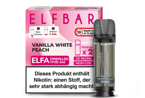 Elfbar Vanilla White Peach Elfa CP Pod(2 Pods mit 2ml Liquid) von Elfbar - Fertig Liquid für die elektrische Zigarette