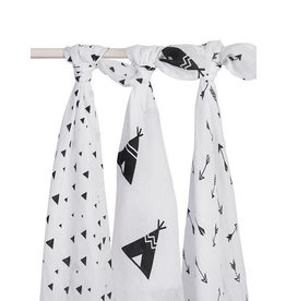 Jollein + Hydrofiel luier Indians black & white (6pack)