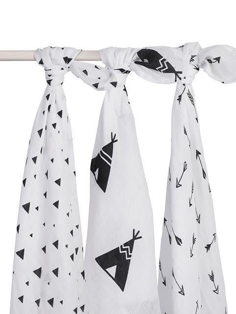 Jollein + Hydrofiel luier Indians black & white (6pack)