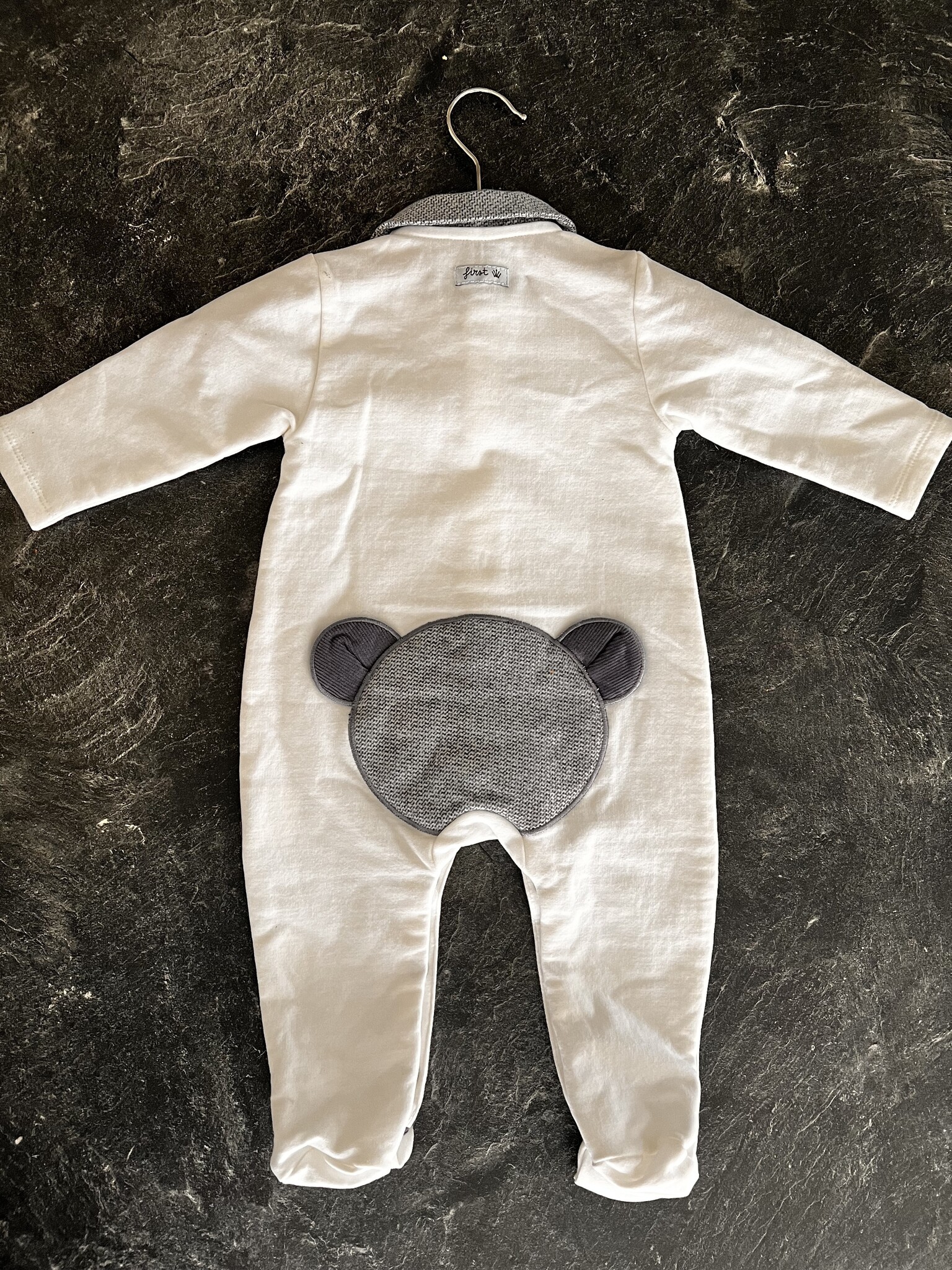 First Collection - Grey Teddy Bear Combi Tweed On Back