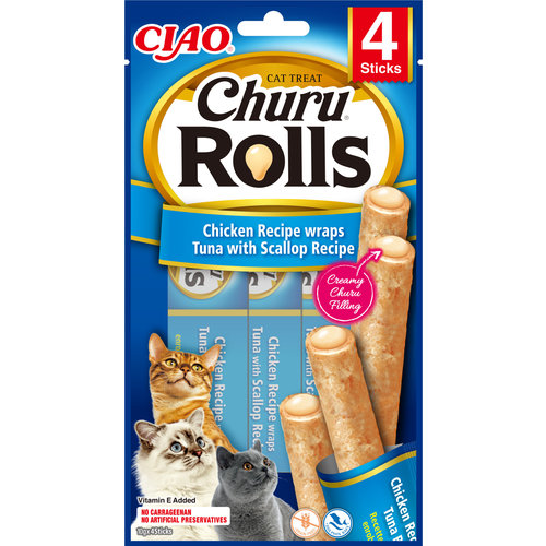 Inaba Churu Rolls Cat Chicken Wraps Tuna With Scallop