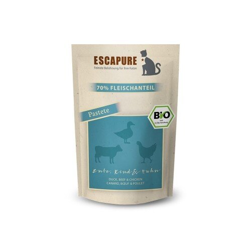Escapure Kat Natvoer pouch BIO eend, rund & kip 100 gram