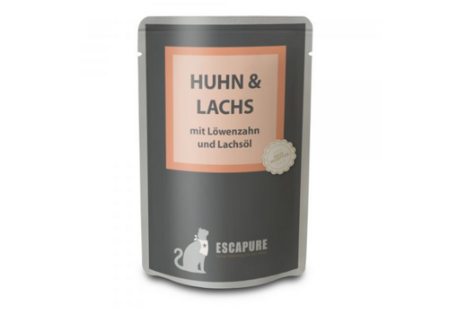 Escapure Kat Natvoer pouch kip & zalm met paardebloem 100 gram