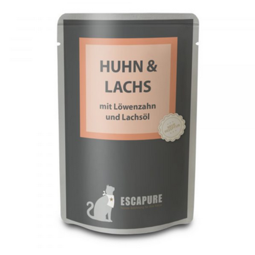 Escapure Kat Natvoer pouch kip & zalm met paardebloem 100 gram