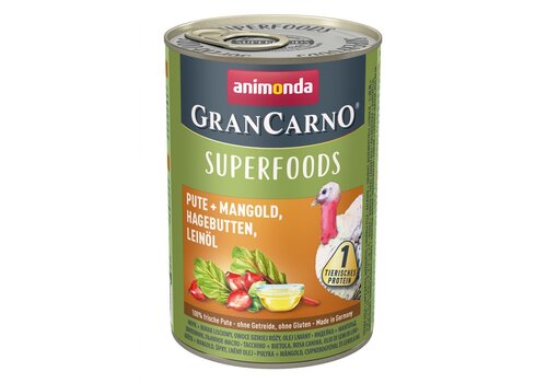 Animonda Grancarno Superfoods Kalkoen, Snijbiet, Rozenbottel & Lijnzaadolie 400 gram