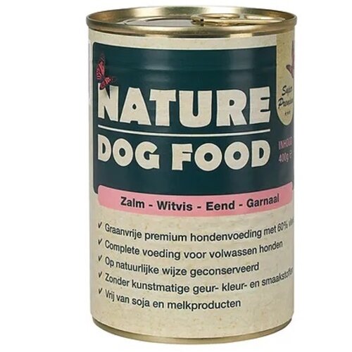 Nature Dog Food Blik Zalm, Witvis, Eend & Garnaal 400 gram