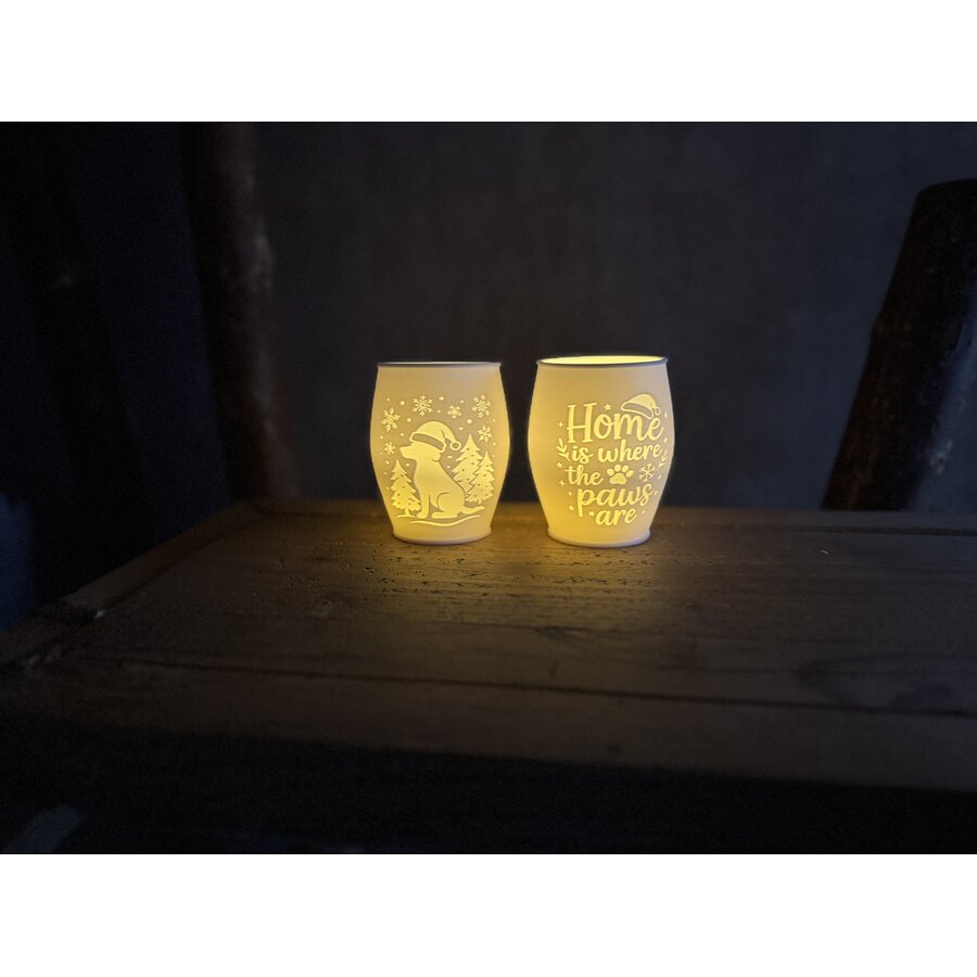 Christmas Tea Light Lamp Home Dog Neg.