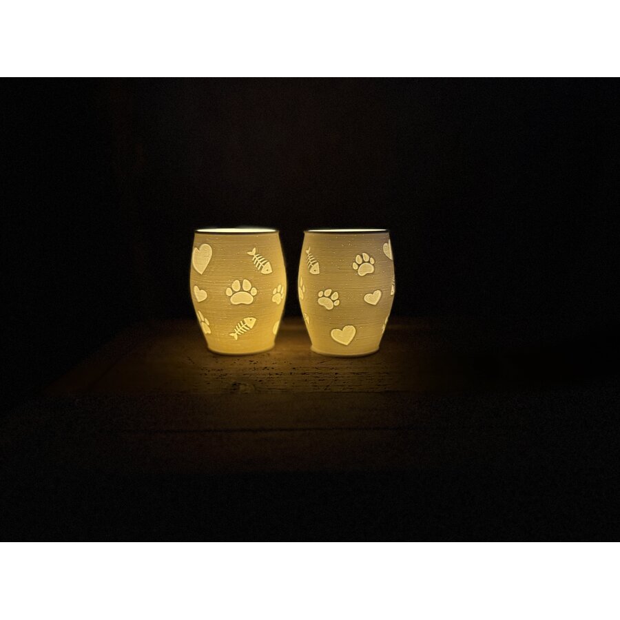 Christmas Tea Light Lamp Paws, Hearts & Fish Neg.