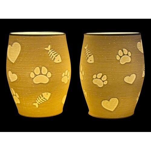 Christmas Tea Light Lamp Paws, Hearts & Fish Neg.