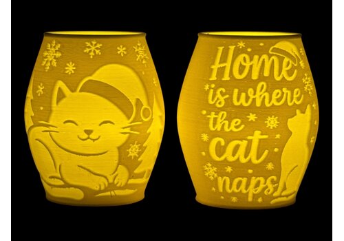 Christmas Tea Light Lamp Home Cat Neg.