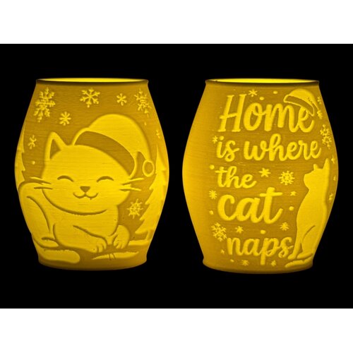 Christmas Tea Light Lamp Home Cat Neg.