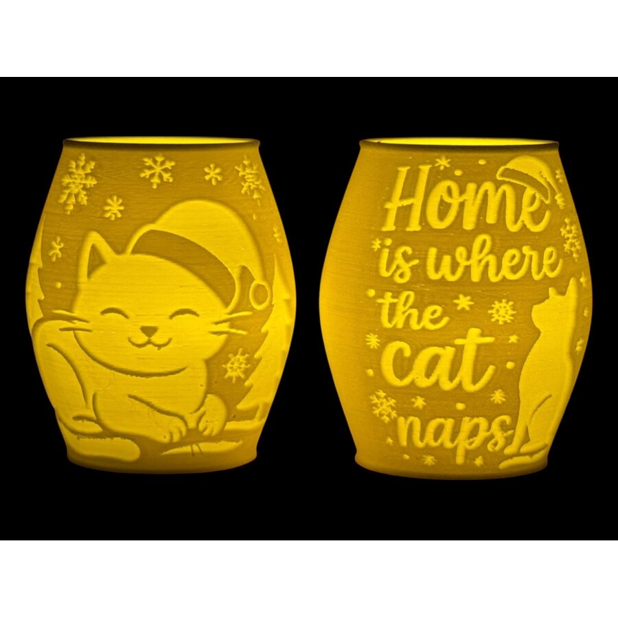 Christmas Tea Light Lamp Home Cat Neg.