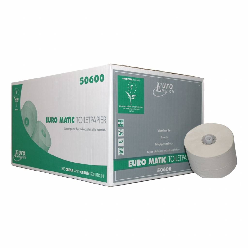 Euro Products Euro P50600 toiletpapier met dop - Matic doprollen 1-laags 150 meter luxe crêpe natuurwit, doos 36 rollen