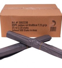 Powersterko Afvalzakken 61x80cm T23 grijs, HDPE. 60 liter Rol 20 stuks (25 rol per doos)