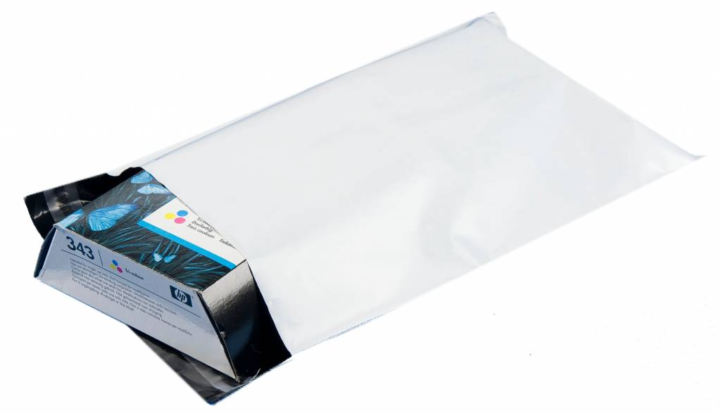 CoEx-LDPE verzendzakken/Webshopbag Type A4+ 235 x3255 + 50 mm buitenzijde wit/ binnenzijde zwart, 70my met kleefstrip 1000st/ds