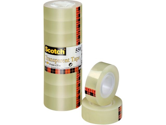 Plakband Scotch 550 19mmx33m transparant per 8 rollen 1 pak.