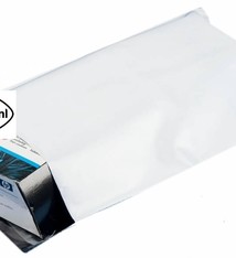 CoEx-LDPE verzendzakken/Webshopbag Type A6 110 x 150 + 40 mm buitenzijde wit/ binnenzijde zwart, 55my met kleefstrip 1000st/ds  circa 4 gram per stuk + port betaald logo