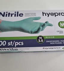 Hygoclean Nitril handschoen Hypro Low Dermatitis Potential, Nitril Handschoen, Latexvrij, Poedervrij, NIET-STERIEL groen ongepoederd maat M - Hoge treksterkte - 100% allergie vrij 100 stuks per doos 10 doos per omdoos