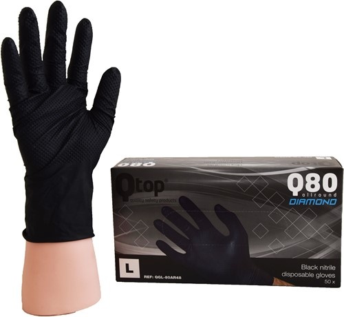 Hygoclean Q 80 Nitril handschoen zwart Extra sterk ongepoederd maat L - Hoge treksterkte - 100% allergie vrij 50 stuks per doos 10 doos per omdoos