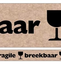 Papieren Waarschuwingstape 50 mm x 50 mtr BREEKBAAR/FRAGILE bruin/zwart, 36 rol/per doos