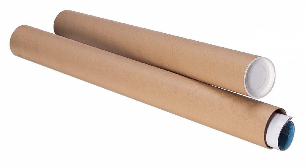 Ronde verzendkoker L1000 inwendig L 980 x diameter 70 mm bruin met doppen