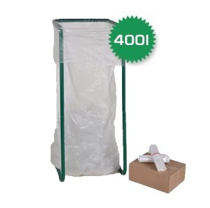 Knapzak 400 l, LDPE recyclaat, 39 mu, zonder opdruk, geperforeerd, met sluitlint, LDPE. Doos 6x14 stuks