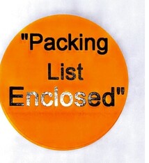 Waarschuwingsetiketten rond 50 mm "Packing List Enciosed" fluor oranje, 1000 stuk per rol