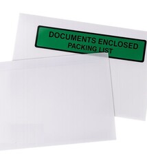 Paklijst enveloppen van papier type DL (1/3 A4), Binnenmaat in mm 230 x 125 Bedrukt Packinglist (groen, zwarte print) 1 doos a 1000 stuks