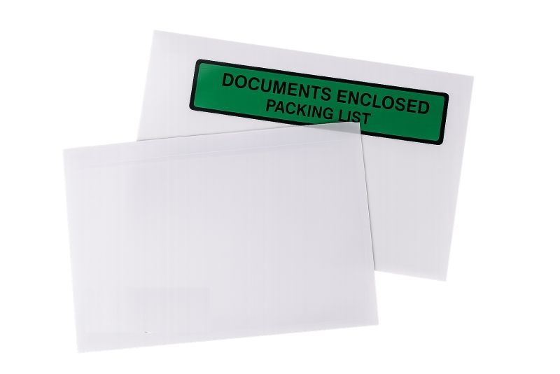 Paklijst enveloppen van papier type DL (1/3 A4), Binnenmaat in mm 230 x 125 Bedrukt Packinglist (groen, zwarte print) 1 doos a 1000 stuks