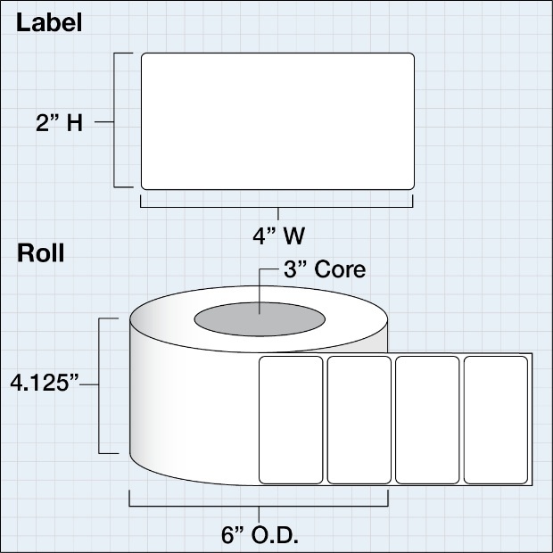 Tuff Coat Hgl. Label 4"x2", High Gloss label 102x51 mm kern 76mm. 1250st per/rol 10 rol per doos