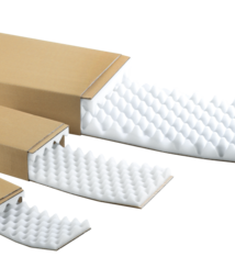 Schuif Schuimdoos bruin / wit 250x150x80mm Beplakt met profielschuim 25 mm wit met kartonnen huls 100 stuk per doos