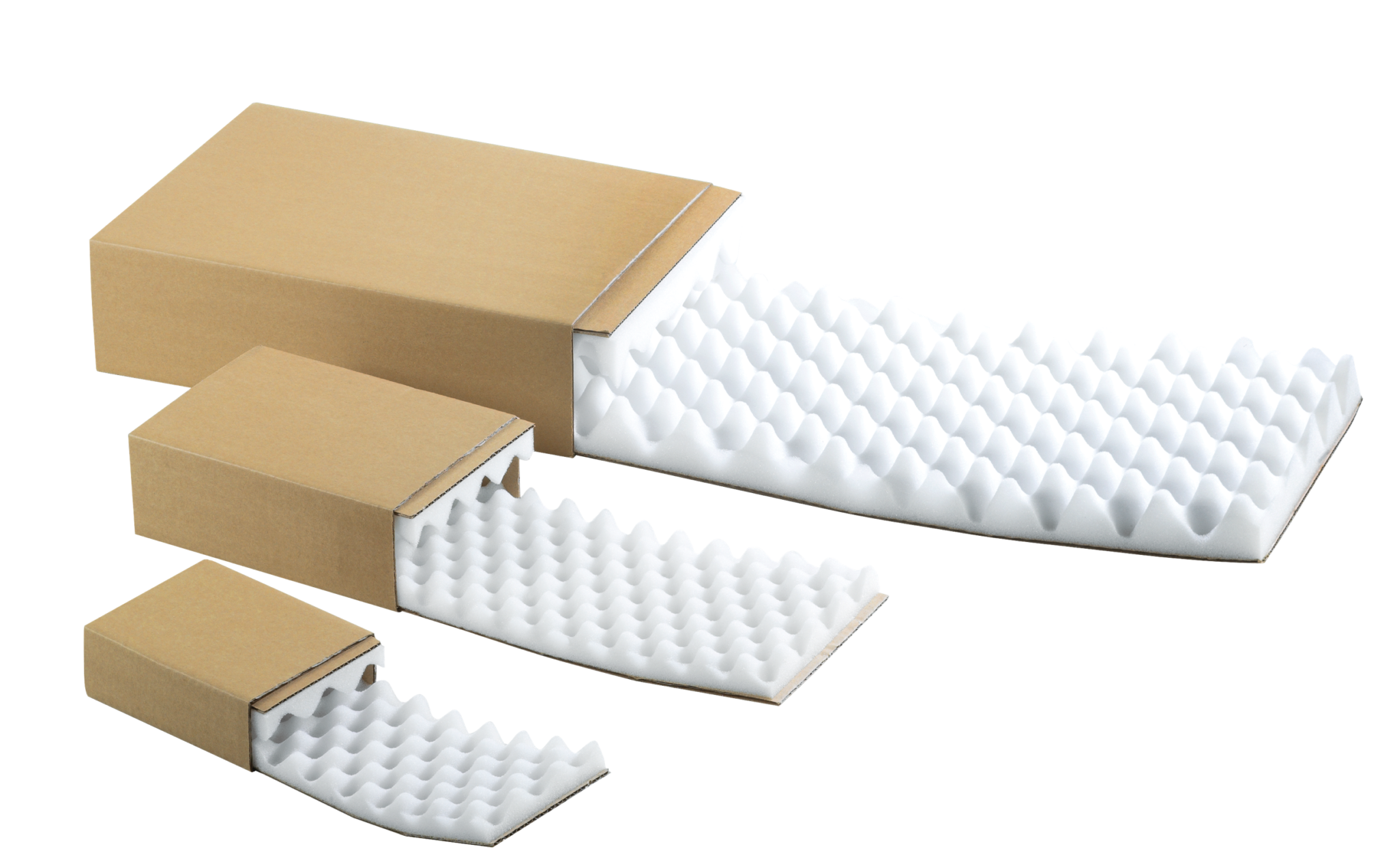 Schuif Schuimdoos bruin / wit 250x150x80mm Beplakt met profielschuim 25 mm wit met kartonnen huls 100 stuk per doos